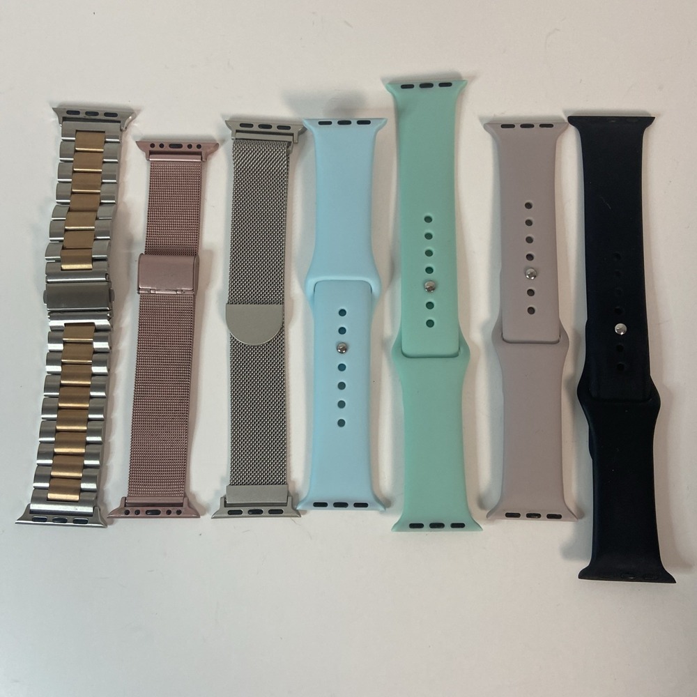 Lot of 7 Apple Watch Bands Asst Colors Sizes and Materials Adjustable Wristbands
